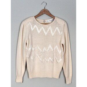 Vintage Lambswool & Angora Rabbit Hair Ivory Beaded Sweater, Fits Size M L